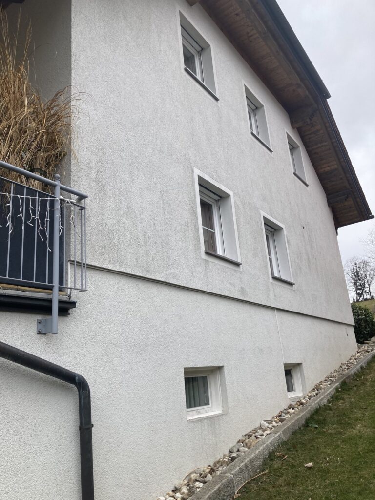 Verschmutzte Fassade vor der Reinigung